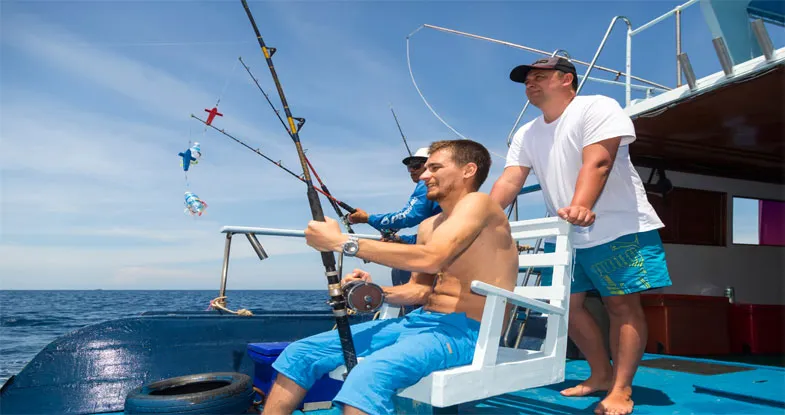 Female tourists fishing in Andaman Image