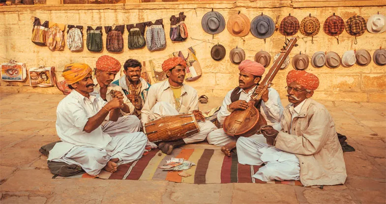Local Musicians playing Music in Rajasthan Image